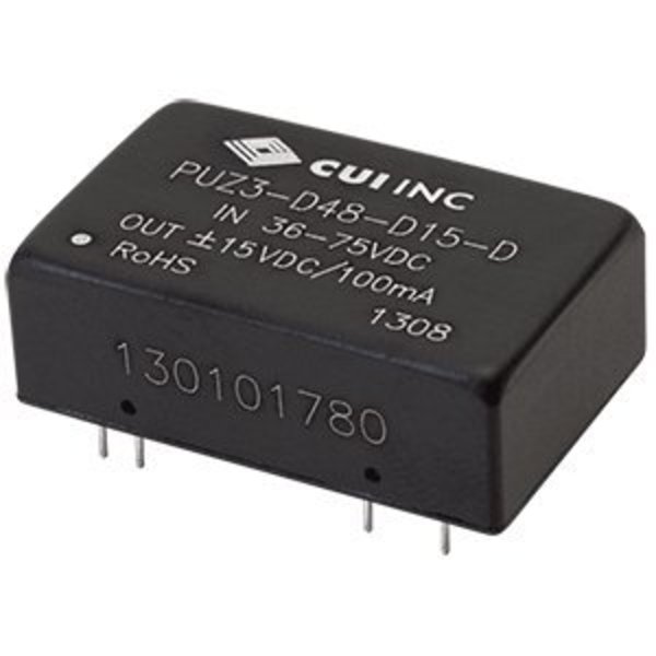 Cui Inc DC to DC Converter, 48V DC to 12/ -12V DC, 3VA, 0 Hz PUZ3-D48-D5-D